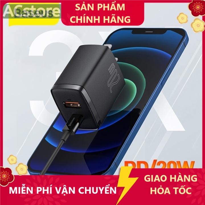 Củ sạc nhanh Baseus Compact Quick Charger PD 20W 2 cổng ( USB + Type C Dual Port, QC 3.0, ) nhỏ gọn ACSTORE