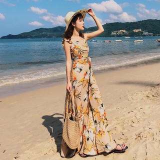 [HOT]Đầm maxi hoa cột eo xẻ tà[HIT]