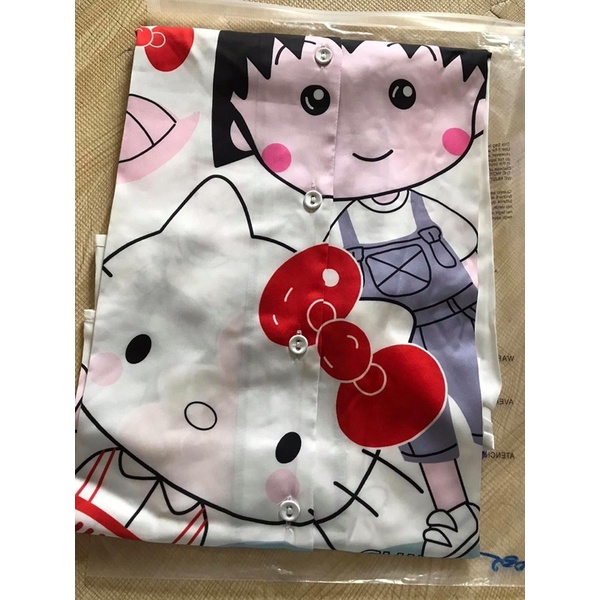 Váy ngủ sơ mi tay lỡ cô gái chibi cute lụa cao cấp quảng châu