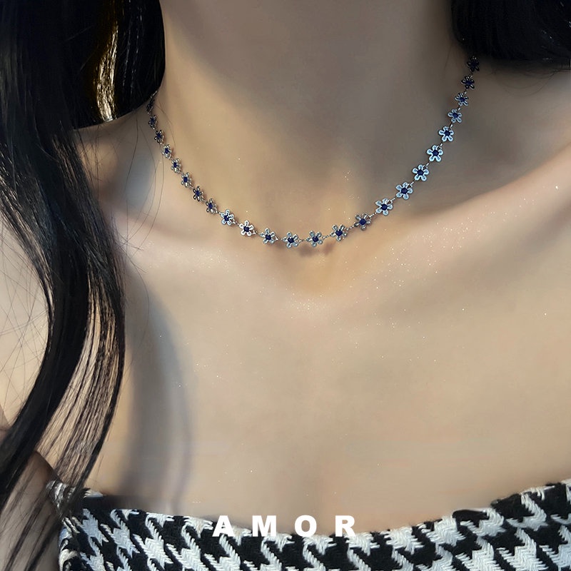 Vòng Cổ Mặt Hoa Nhỏ Màu Xanh Dương Thời Trang Mùa Hè 2022 Sang Trọng Cho Nữ