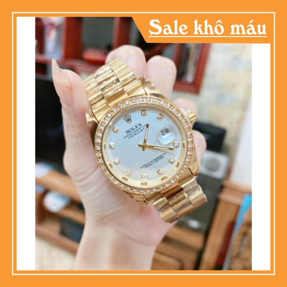 Đồng hồ Rolex Nam dây đức nguyên khối vỏ thép không rỉ, mặt số đính đá siêu sang - full box