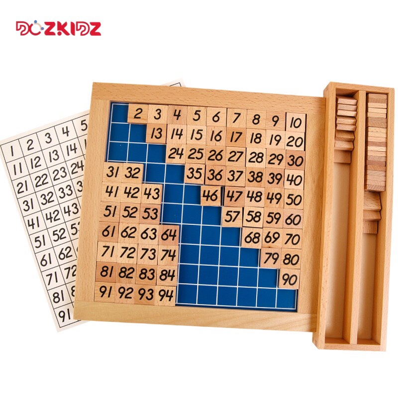 Đồ chơi gỗ - Giáo cụ Montessori Bảng số 100 (HUNDRED BOARD AND CONTROL CHART) - DOZKIDZ