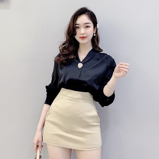 Áo sơ mi nữ lụa mềm đính khuy công sở A821 HILA