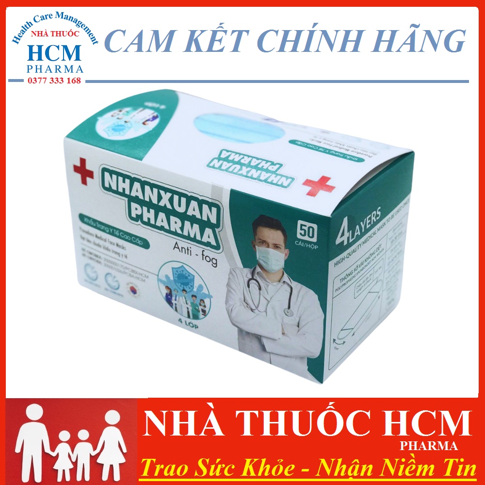 Khẩu trang y tế 4 lớp kháng khuẩn cao cấp màu trắng xám xanh hồng HCM07 túi 10 cái hộp 50 cái