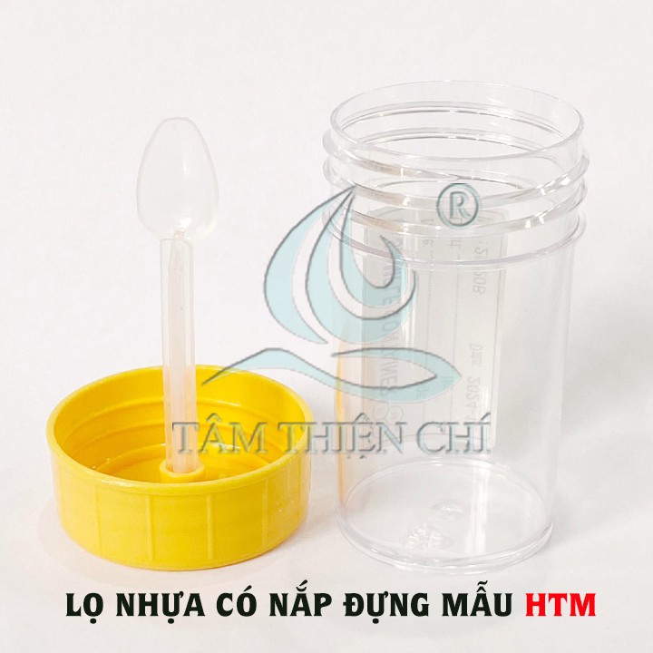 Lọ nhựa đựng mẫu nắp vàng có nhãn có muỗng túi 5 cái