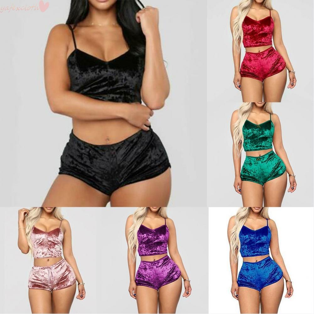 Bộ đồ ngủ sát nách bằng nhung thời trang mùa hè cho nữ
