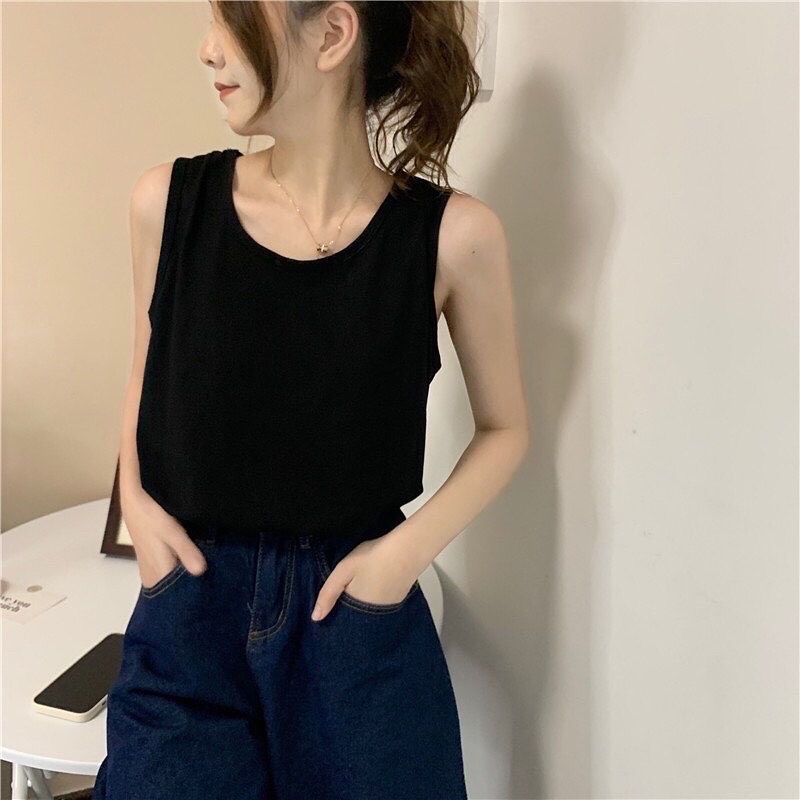 (SẴN ĐEN, CÓ ẢNH THẬT) Áo ba lỗ nữ thun basic form thoải mái đơn giản.