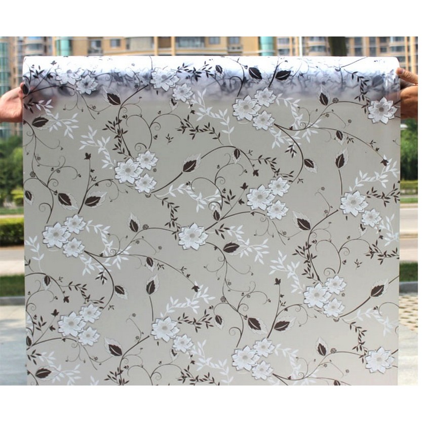 Decal giấy dán kính hoa lá đen