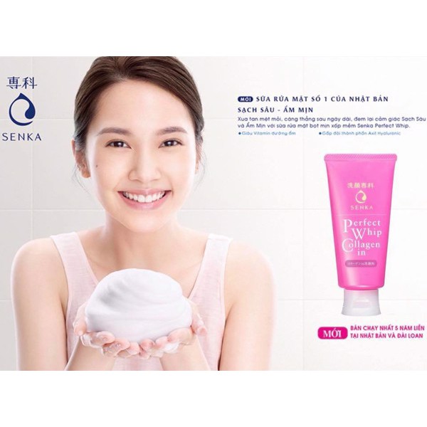 Sữa rửa mặt chống lão hoá Senka Perfect Whip Collagen In 120g của Nhật