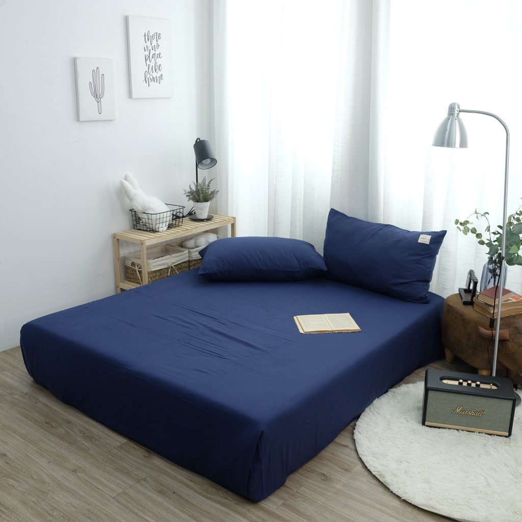 Drap giường và hai vỏ gối cotton Mịn Decor một màu nhã nhặn