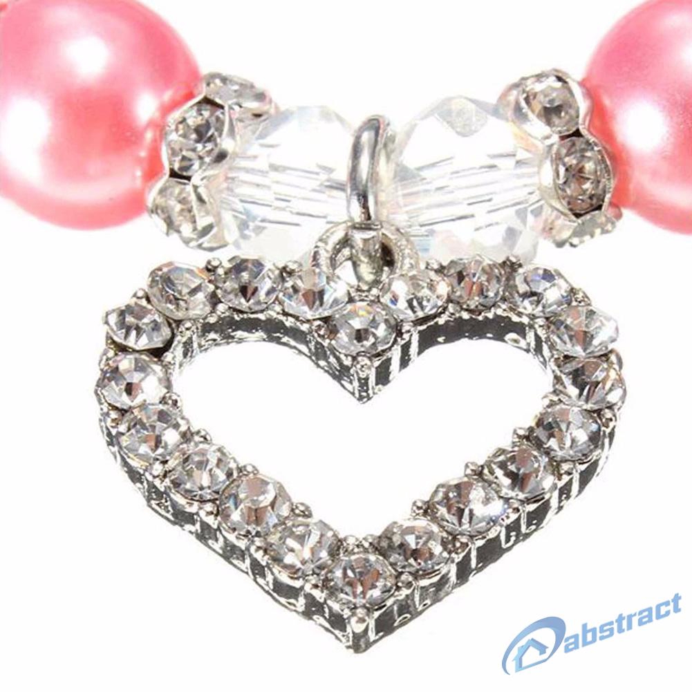 AB Pet Dog Puppy Cat Pearls Necklace Collar Crystal Heart Charm Pendant