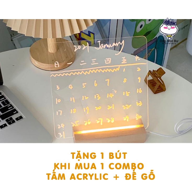 (TẶNG BÚT )Đèn bàn có bảng nhựa Acrylic đa năng - Ong Mặt Bự