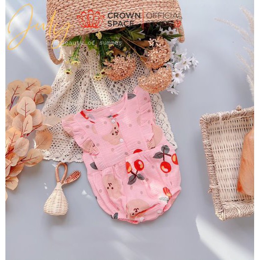 Đồ Bộ Sơ Sinh Bé Gái Chính Hãng CrownSpace Họa Tiết Trái Anh Đào CKGS2911302 - Thoáng Mát,Thấm Hút Mồ Hôi - Size 1 đến 7