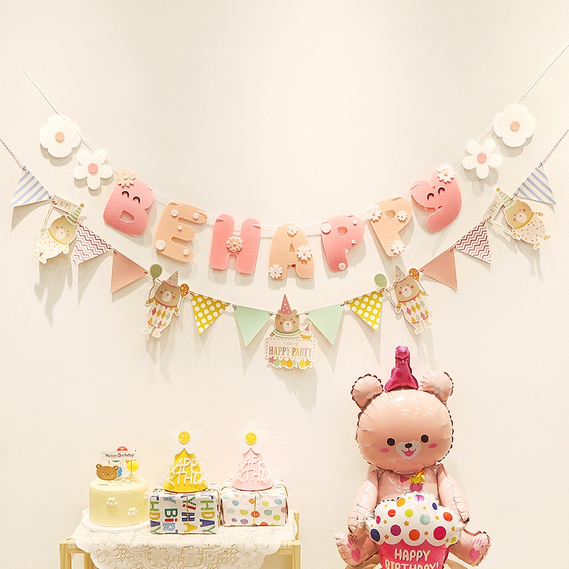 Dây Cờ Treo Chữ Be Happy Birthday Bằng Vải Không Dệt Màu Hồng Vàng Trang Trí Tiệc Sinh Nhật Cho Bé