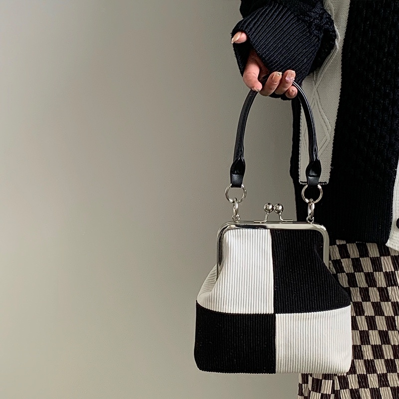 Túi đeo chéo vai IELGY bằng vải nhung kẻ phối màu kẻ sọc retro thời trang