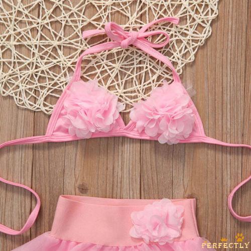 Bộ bikini 2 mảnh màu hồng dễ thương cho bé gái