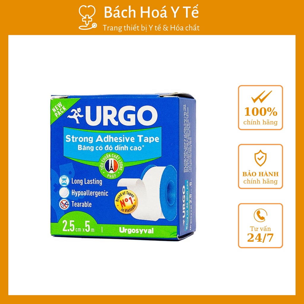 Băng keo lụa Urgo, có độ dính cao, sản xuất tại Thái Lan, 2.5x5 cm