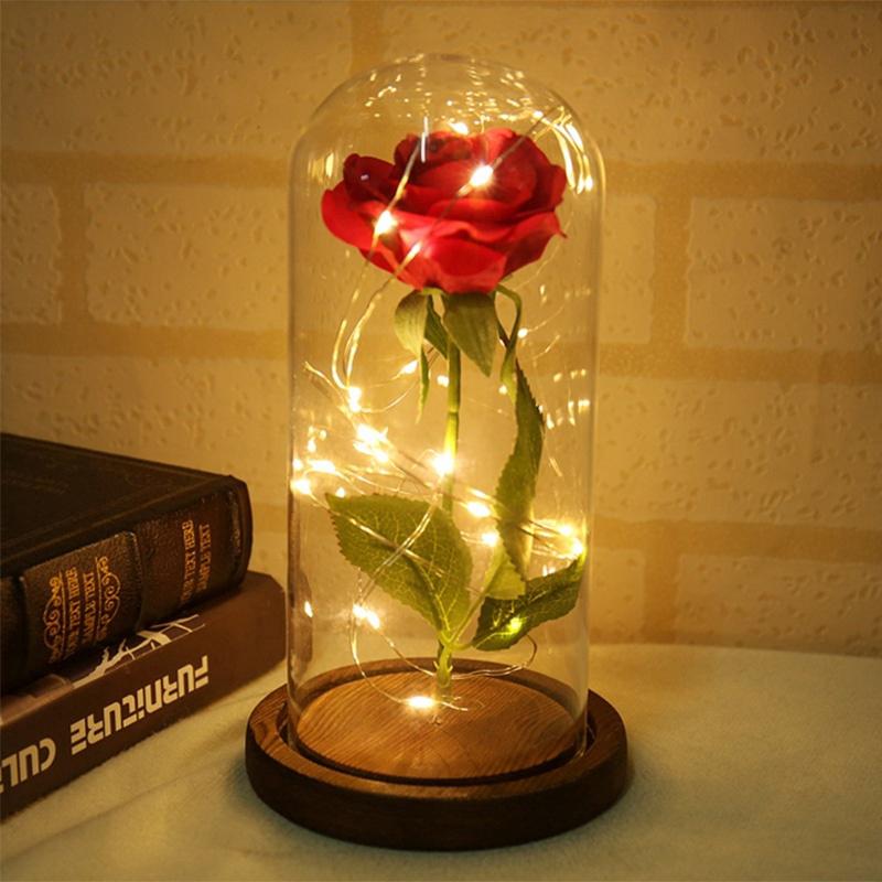 Phụ kiện đèn led có hoa hồng nắp đậy thủy tinh làm quà tặng valentine