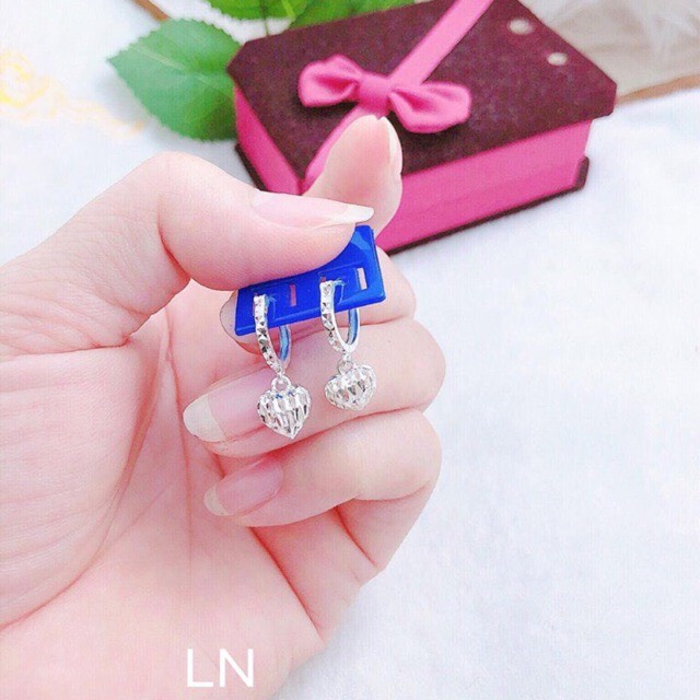 Bông tai nữ mẫu tim phay chuẩn bạc ta sáng đẹp - Kho sỉ bạc Nhất Linh