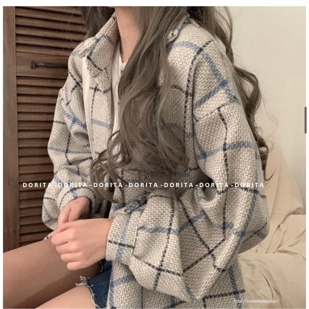 [Ảnh thật/Video] Áo sơ mi nhung tăm khoác ullzang, Áo sơ mi nhung tăm Hàn Quốc- Dorita Boutique