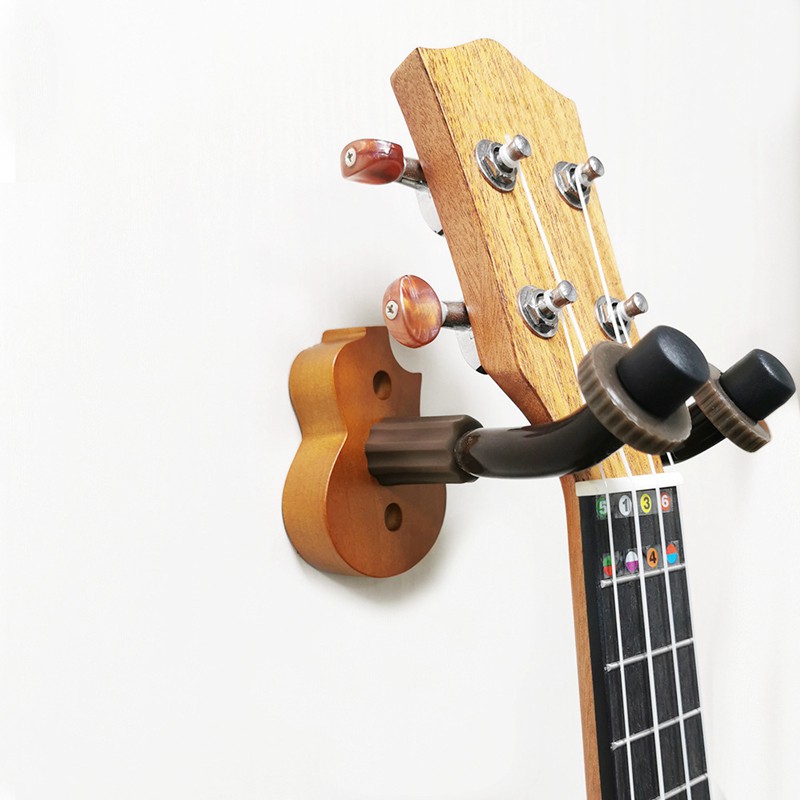 High Quality 2Pcs Guitar Wall Mount Wood Stand for Guitar Bass Ukulele,Dark Color