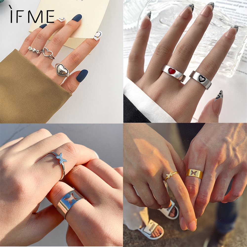 IF ME Bộ Nhẫn Hình Trái Tim/Ngôi Sao/Bướm Đơn Giản Thời Trang Dành Cho Nữ