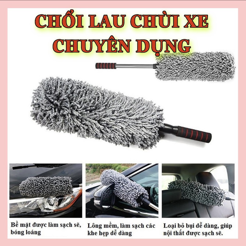 [Combo] Chổi Lau Bụi Sợi Dầu Ô Tô Đa Năng Cán Điều Chỉnh Tròn - Kèm 5 viên sủi pha nước rửa kính lái