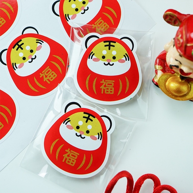 Set 6 nhãn dán chú lân, chú hổ chúc Tết size 3.8 cm