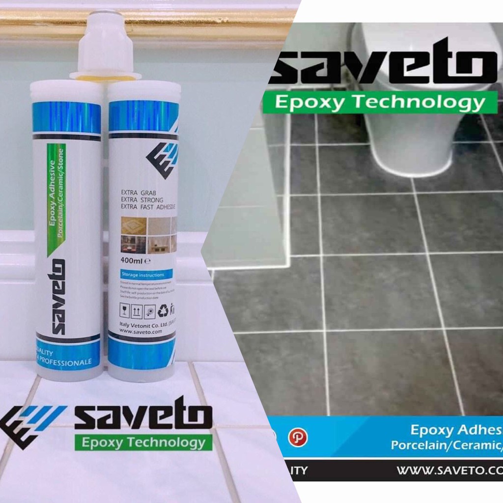 Bộ đầy đủ keo chít mạch Saveto+bộ dụng cụ thi công màu trắng S01