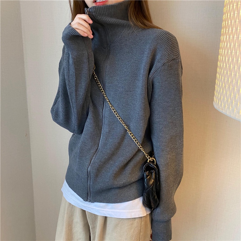 Áo khoác cardigan cổ cao tay dài dáng rộng thời trang trẻ trung cho nữ