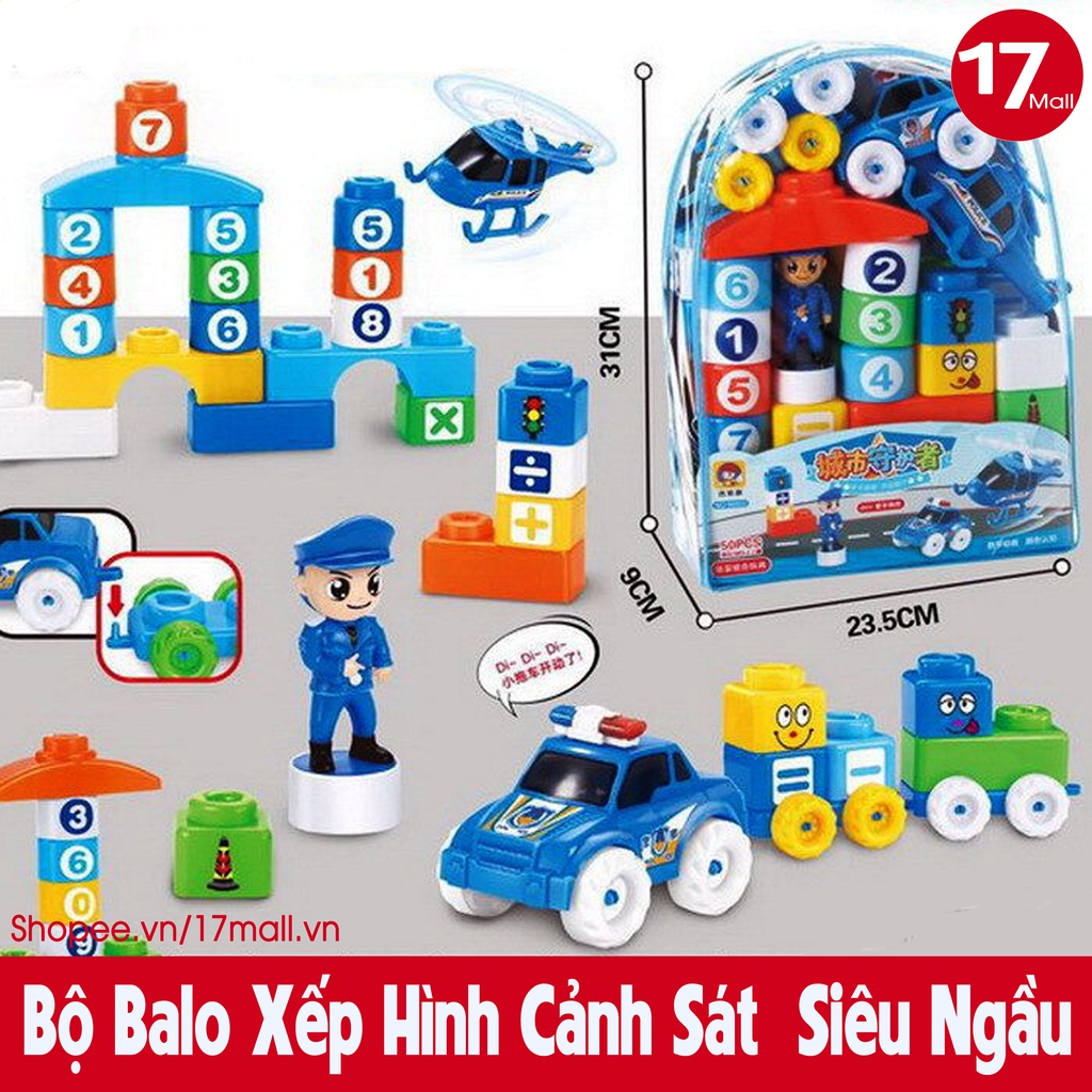 Bộ balo xếp hình chủ đề cảnh sát siêu ngầu có in hình và có thể xếp gon trong balo mang đi khắp nơi 🛒17Mall