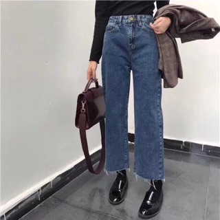 Quần jean ống suông cạp cao