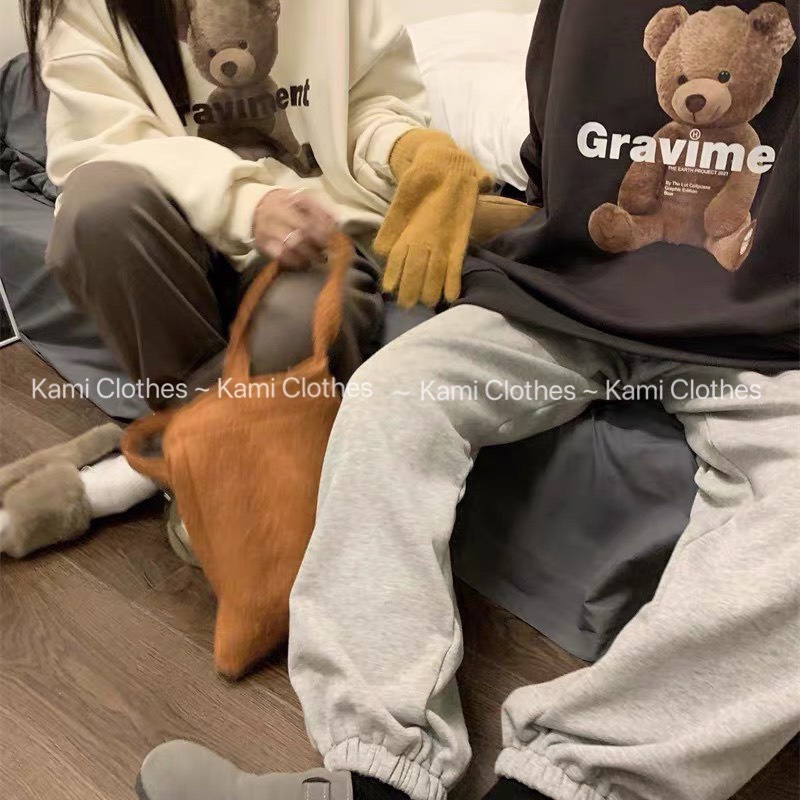 Set Bộ Nỉ Bông Áo Hoodie Dài Tay chất nỉ bông hình gấu Graviment kèm quần jogger bo gấu - KAMI Clothes