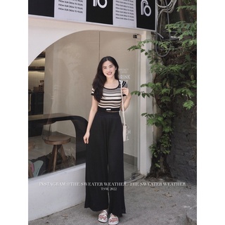 Áo len thun tăm kẻ ngang dáng croptop tag Wang the.sweaterweather TSW