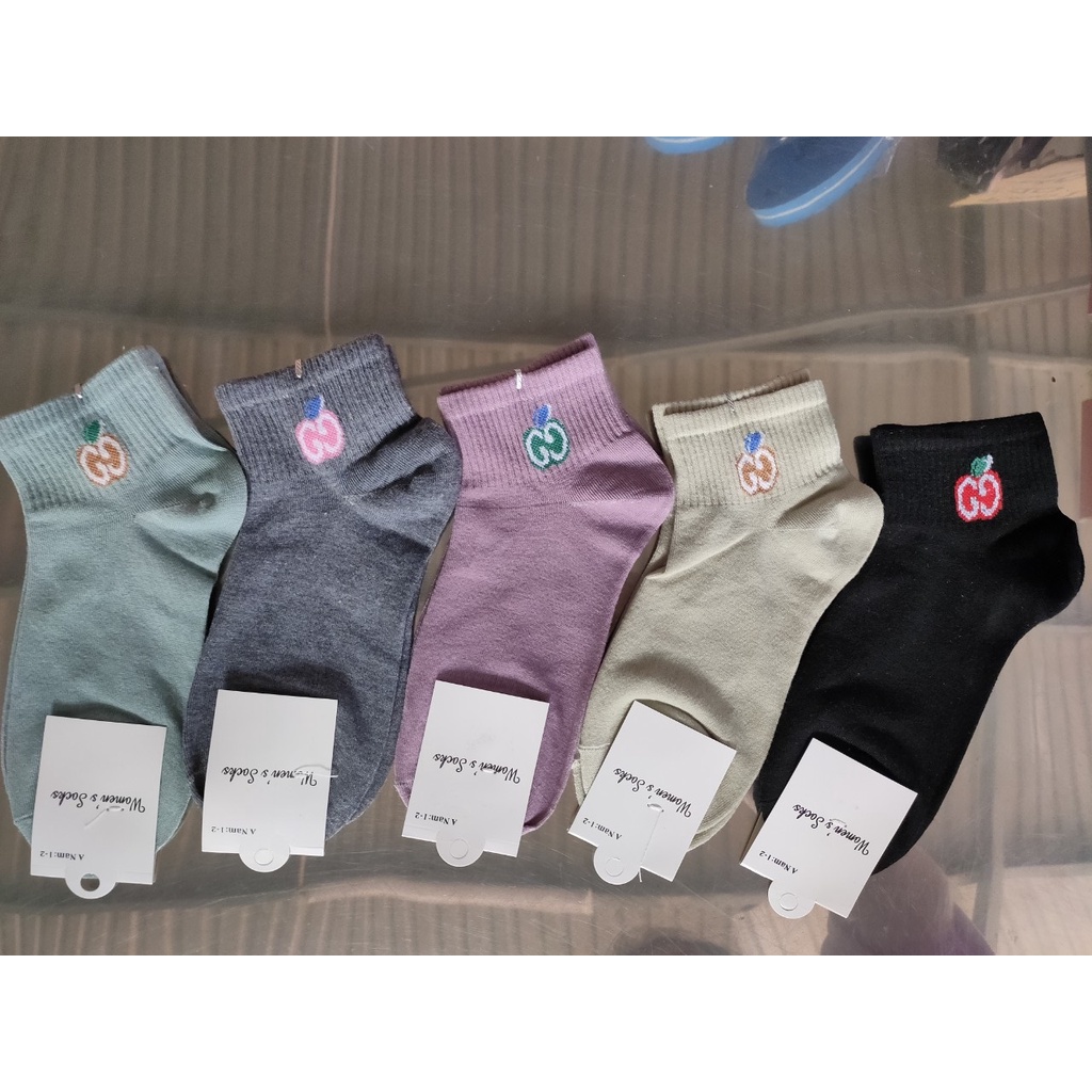 Vớ Cotton Màu Hoạ Tiết Trái Táo Thoáng Khí Thời Trang Cho Nữ