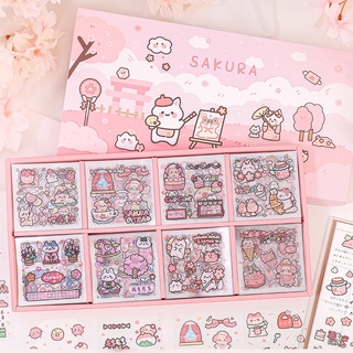 Sticker cute/Set hộp 200 tấm hình dán dễ thương Sakura Party trang trí sổ planner bullet journal Hàn Quốc Tẻn Tẻn