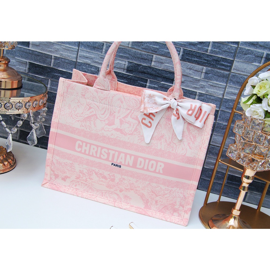 [Freeship] Túi Xách Nữ Book Tote Hồng Họa Tiết Thổ Cẩm