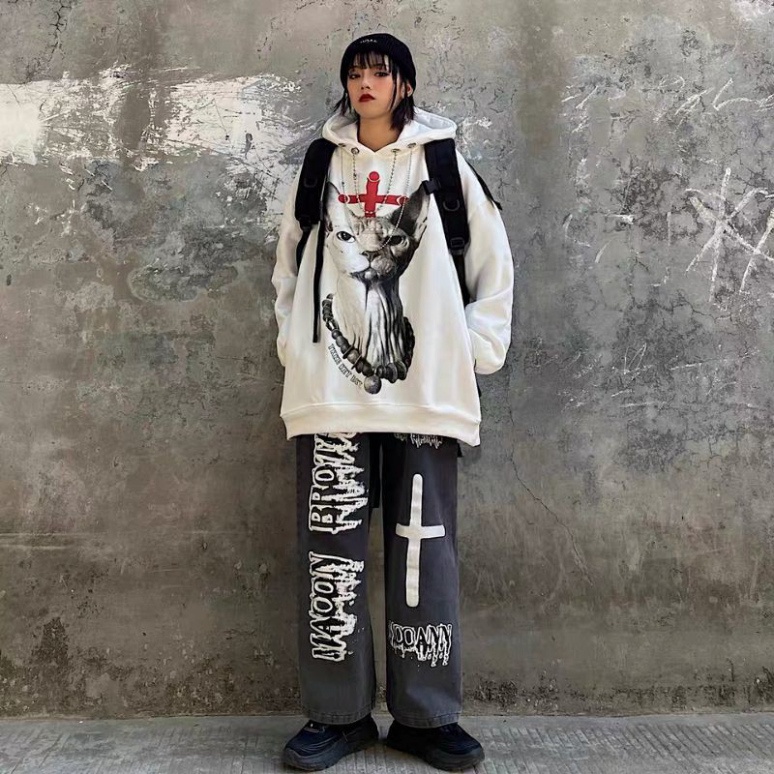 ÁO HOODIE MÈO KÈM XÍCH CÓ MŨ UNISEX NAM NỮ