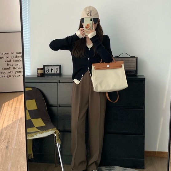 ZHELIHANGFEI Áo Khoác Cardigan Dệt Kim Tay Dài Cổ Chữ V Thời Trang