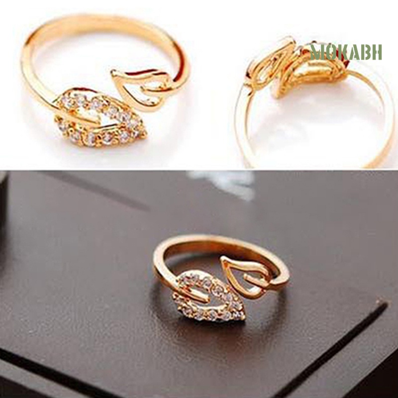 Nhẫn Hở Hai Chiếc Lá Đính Đá Thời Trang Dành Cho Nữ
