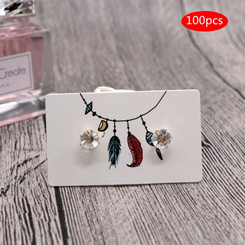 SEL 100Pcs Earrings Pack 3x5cm Ear Stud Card Jewelry Display Hang Tag Label Printing