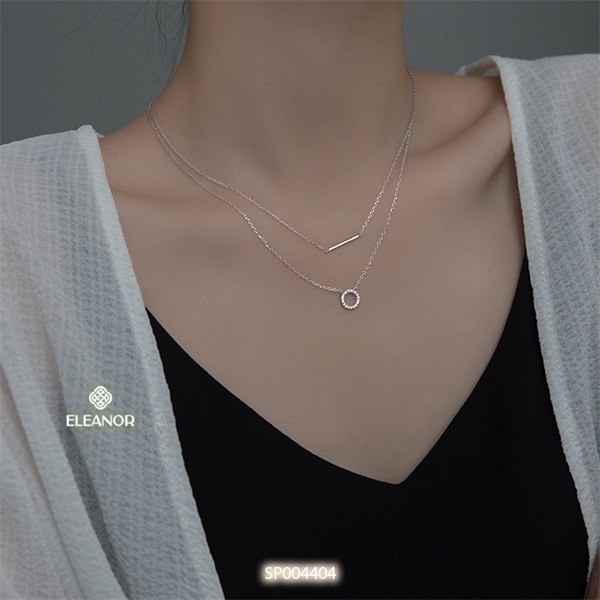 Dây chuyền layer nữ đính đá sợi kép mảnh Eleanor Accessories phụ kiện trang sức mặt tròn thanh ngang