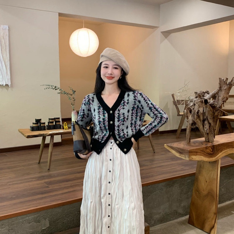 Áo khoác cardigan dệt kim tay dài cổ chữ V thời trang Hàn Quốc