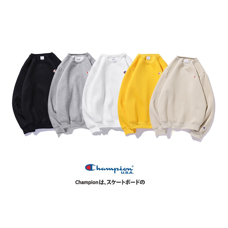 Áo Sweater Cotton Cổ Tròn Thêu Chữ CHAMPION Thời Trang Đường Phố Cho Nam Và Nữ