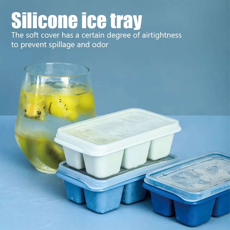 Khuôn Silicone Làm Đá Viên 6 Ngăn Kèm Nắp Đậy