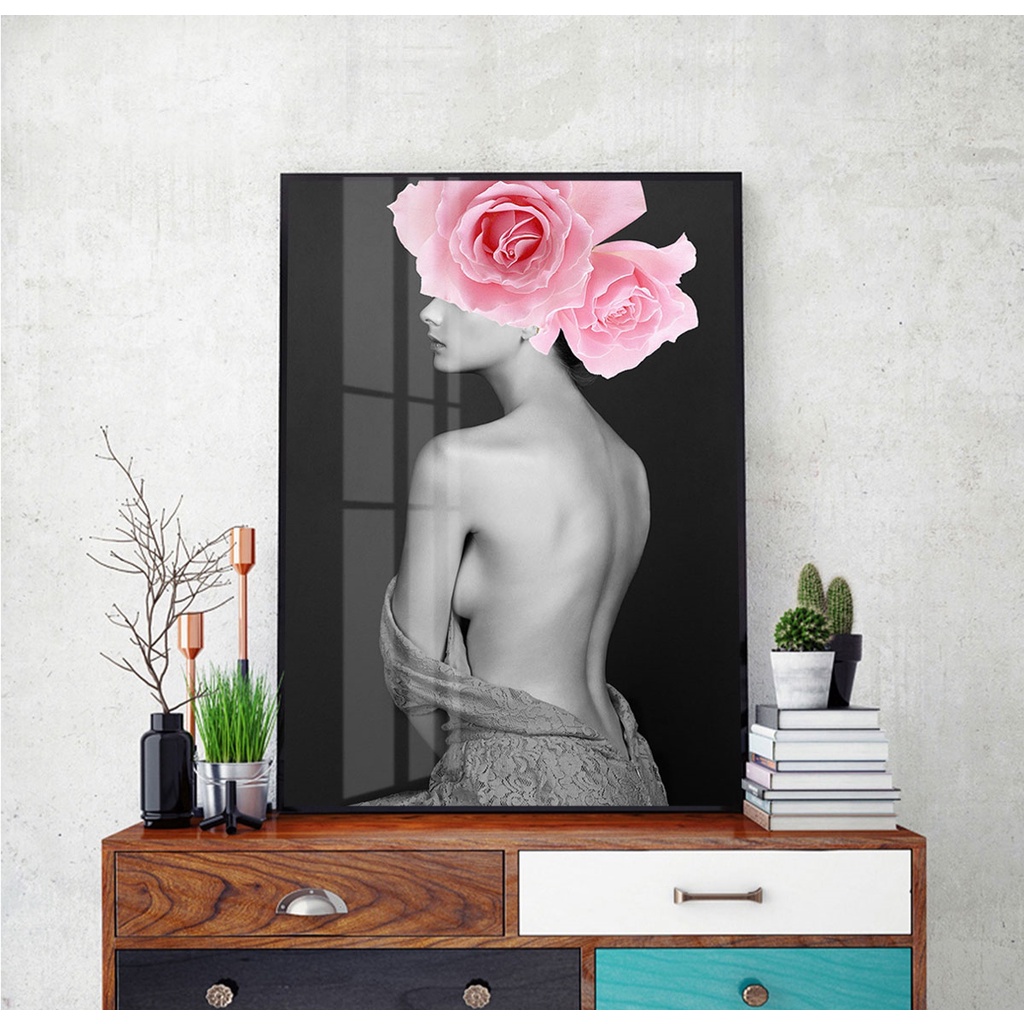 Tranh treo tường - Tranh cô gái nghệ thuật, chất liệu Laminate tráng gương, kích thước 40x60cm