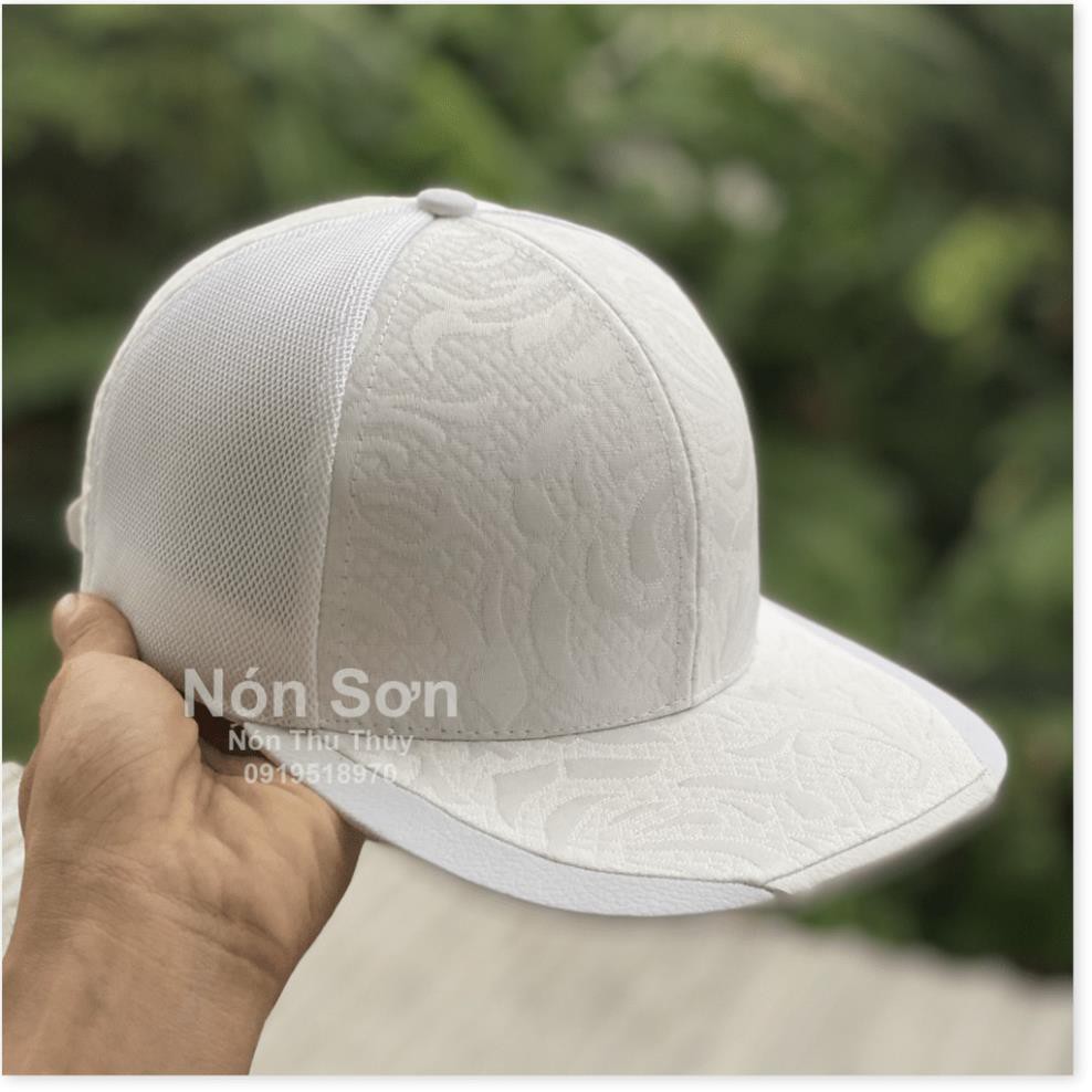 Nón Sơn Snapback Hoa Văn Trắng- Nón Hiphop Nón Sơn - Nón Snapback Nón Sơn - Mũ snapback hiphop nam nữ NÓN SƠN chính hãng