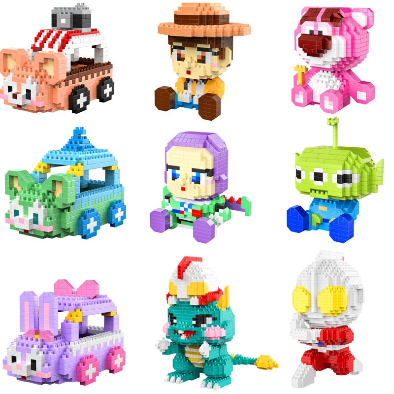 Bộ 349 Khối Lắp Ráp Hình Người Ngoài Hành Tinh / Xe Hơi / Ultraman Mini Bằng Gỗ Dễ Thương Dùng Làm Quà Tặng Sinh Nhật Cho