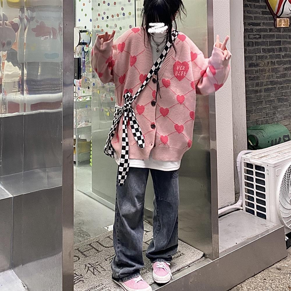 Áo khoác cardigan len dệt jacquard chiều dài trung bình phong cách đường phố xu hướng thời trang cho nữ sinh