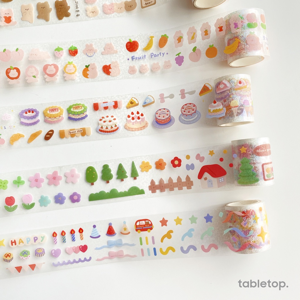 Washi tape trong suốt lấp lánh in hình dễ thương bản to 5cm - băng dính/ băng keo trang trí sổ tay, planner
